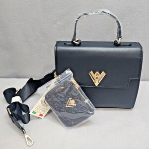 Valentino Orlandi Black Satchel V-2104 with Adjustable Strap and Wallet - NWT